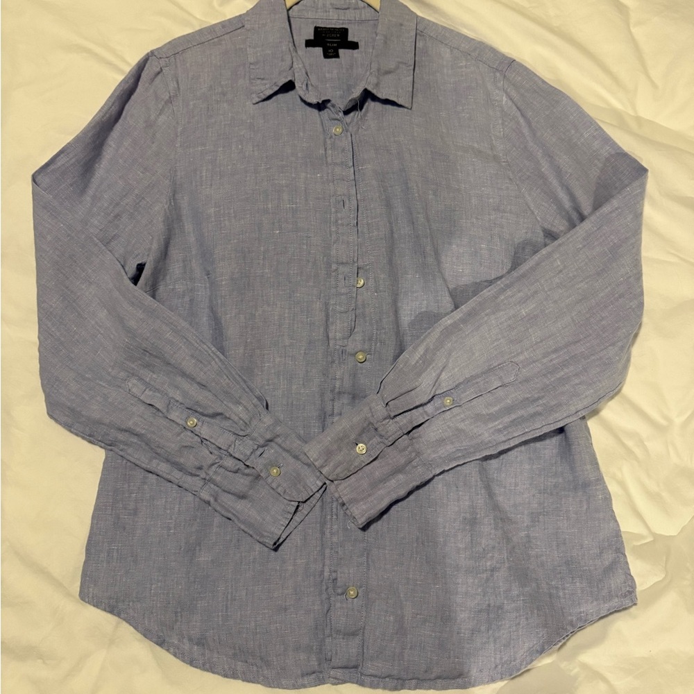 J. Crew Light Blue Linen Button-Up Shirt